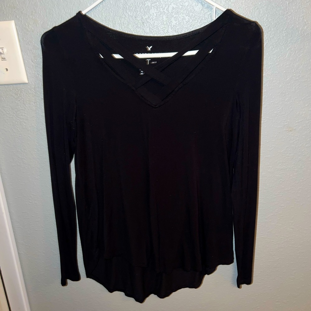 American Eagle Black Long Sleeve with Neck Detailing
